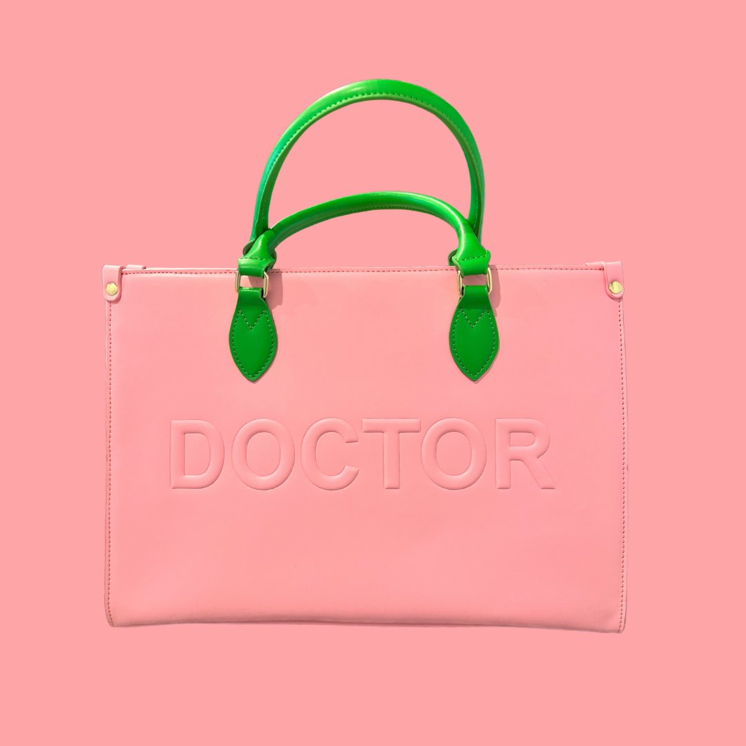 Luxury Vegan Leather Doctor Notebook Tote - Pink and Green - The Woman Doctor