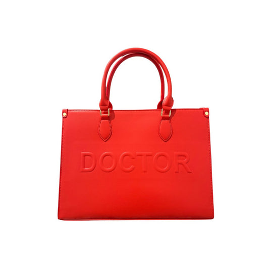 Luxury Vegan Leather Doctor Notebook Tote- Red - The Woman Doctor