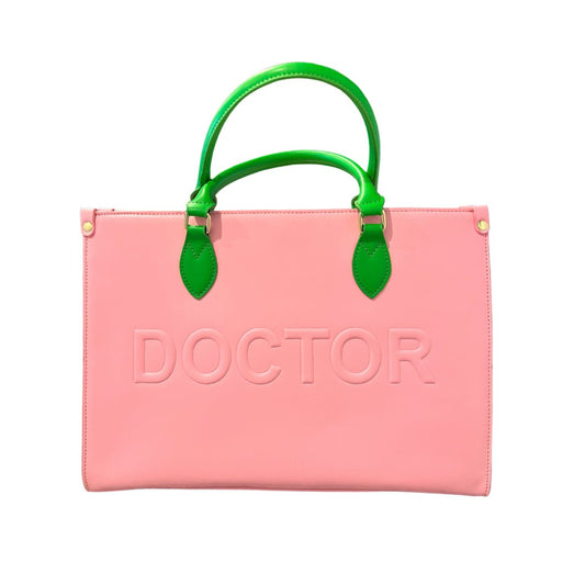 Luxury Vegan Leather Doctor Notebook Tote - Pink and Green - The Woman Doctor