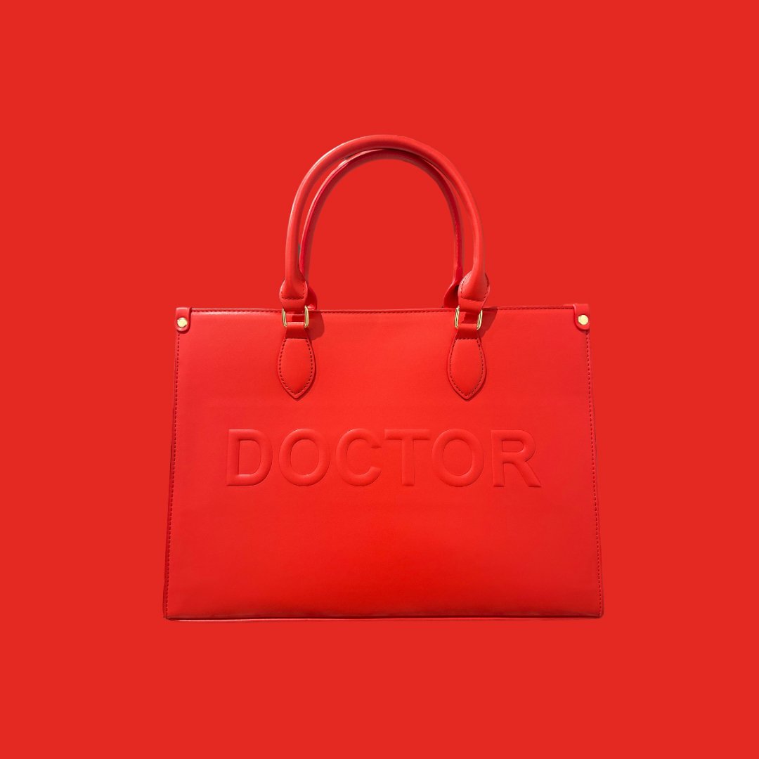 Luxury Vegan Leather Doctor Notebook Tote- Red - The Woman Doctor