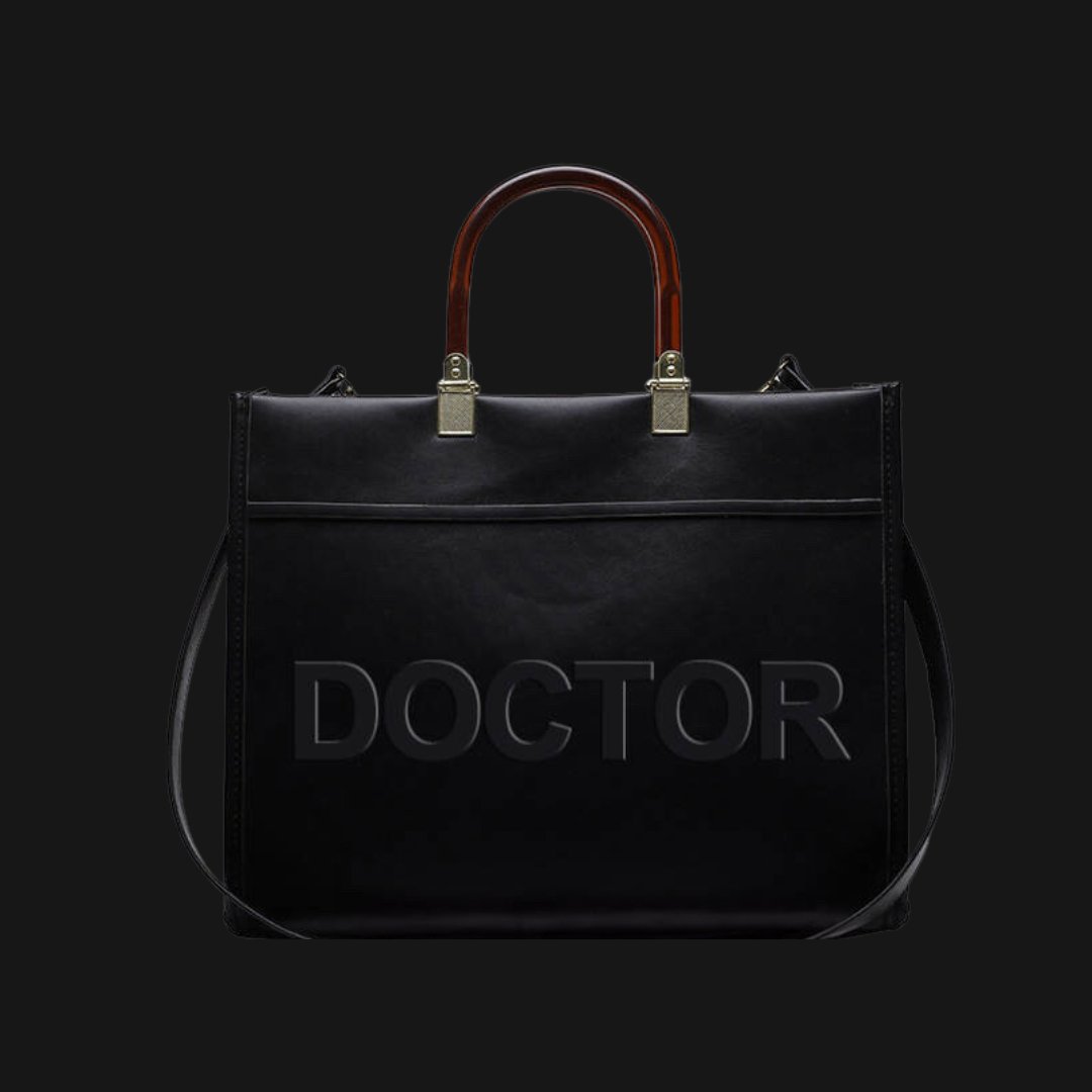 Luxury Vegan Leather Doctor Tote - Noir - The Woman Doctor